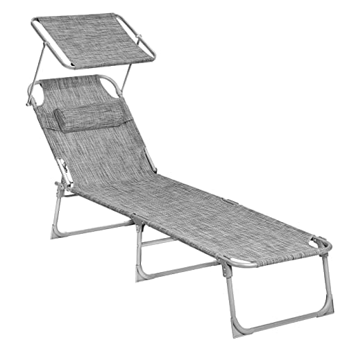SONGMICS liggestol, solseng, sammenklappelig, 53 x 193 x 29,5 cm, Greige