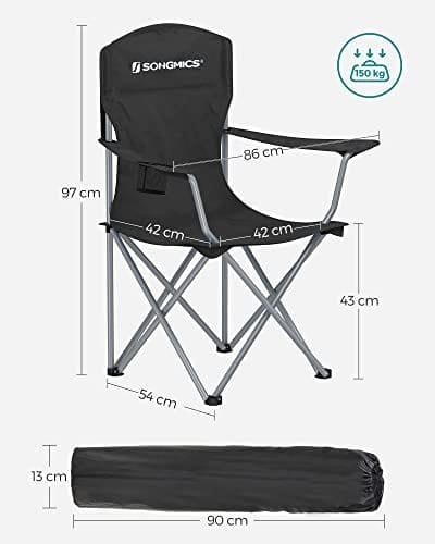 SONGMICS 2 Foldbare Campingstole, Komfortable, Kraftig Struktur, Udendørsstole, Sort
