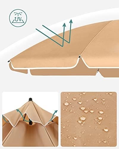SONGMICS 1,6 m strandparaply, UPF 50+, solbeskyttelse, bærbar, taupe