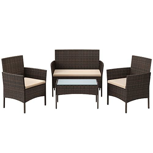 SONGMICS altanhavemøbelsæt, PE polyrattan, terrassemøbler udendørs, brun taupe