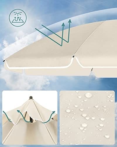SONGMICS 2 m päivänvarjo, aurinkovarjo, UPF 50+, aurinkosuoja, kannettava kahdeksankulmainen polyesterikatos, beige