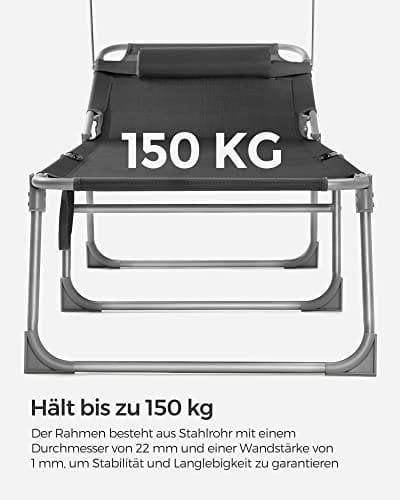 SONGMICS liggestol, solseng, foldbar, 53 x 193 x 29,5 cm, mørkegrå