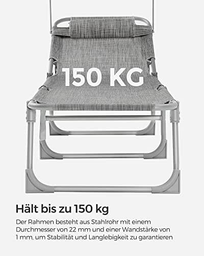 SONGMICS liggestol, solseng, sammenklappelig, 53 x 193 x 29,5 cm, Greige