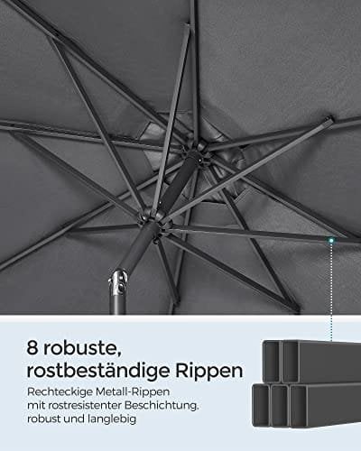 SONGMICS 290 cm haveparasol paraply, UPF 50+, solskærm, 30° hældning, grå