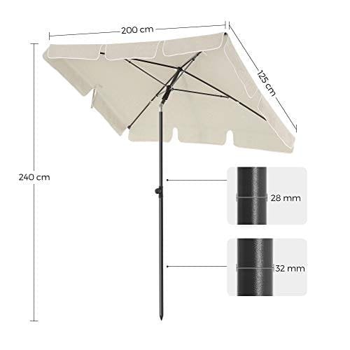 SONGMICS rektangulær altanparasol 2 x 1,25 m, UPF 50+ beskyttelse, beige