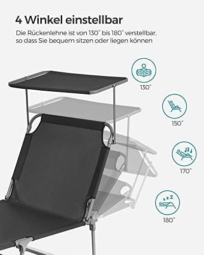 SONGMICS liggestol, solseng, foldbar, 53 x 193 x 29,5 cm, mørkegrå