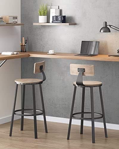 VASAGLE Køkkenstole med metalstel, Sædehøjde 73,2 cm, Greige Sort