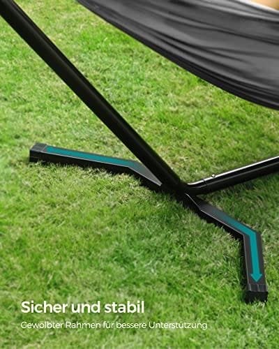 SONGMICS Hängmatta med stativ, 210 x 150 cm, med metallram, lastkapacitet 240 kg, grå