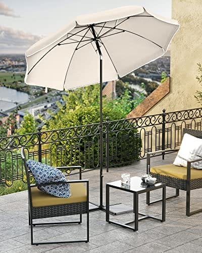 SONGMICS 2 m päivänvarjo, aurinkovarjo, UPF 50+, aurinkosuoja, kannettava kahdeksankulmainen polyesterikatos, beige