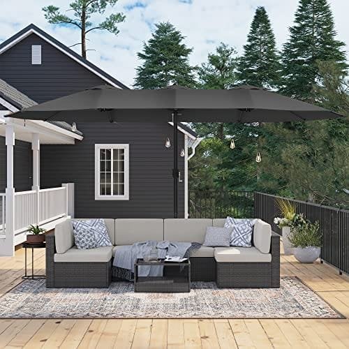 SONGMICS 460 x 270 cm Dobbeltsidet parasolparaply, ekstra stor, grå