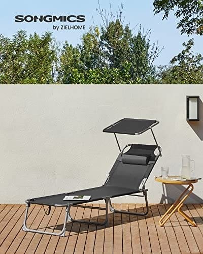 SONGMICS liggestol, solseng, foldbar, 53 x 193 x 29,5 cm, mørkegrå