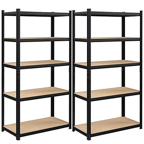 SONGMICS 2 5-lags stålhylder, til opbevaring, 50 x 100 x 200 cm, sort