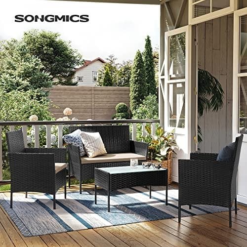 SONGMICS altanhavemøbelsæt, PE polyrattan loungesæt, terrassemøbler, sort taupe