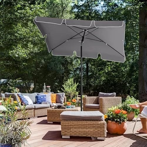 SONGMICS Balkonparasol 1,8 x 1,25 m, vippesolsejl, PA-belagt overdækning, Grå
