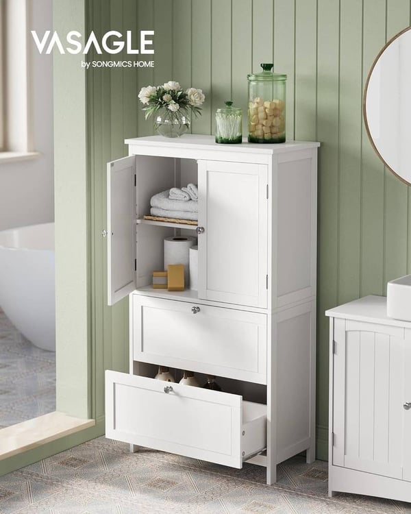 VASAGLE badeværelsesopbevaringsskab, badeværelsesskab, 11,8 x 23,6 x 43,3 tommer, hvid
