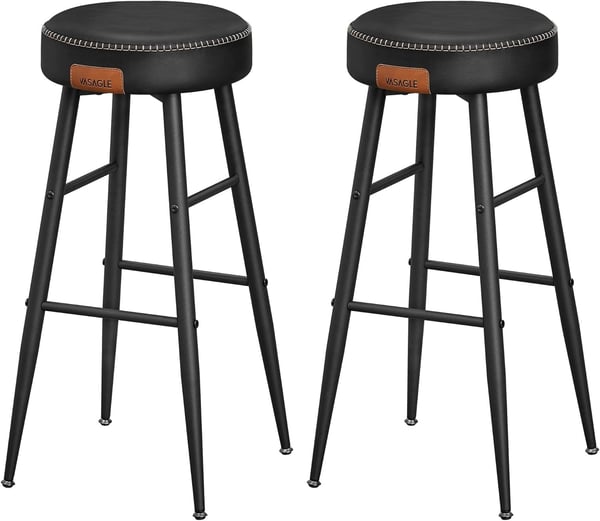 VASAGLE 2 køkkenbarstole, morgenmadsbarstole, syet kunstlæder, 30″ høj, simpelthen sort