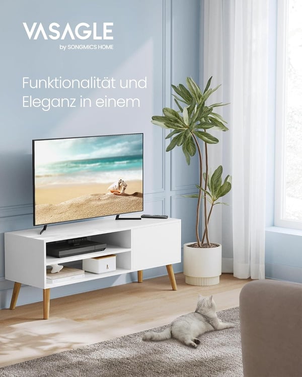VASAGLE TV skab, Lowboard tv skab til tv op til 55 tommer 120 cm lang, hvid