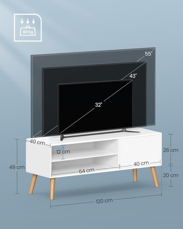 VASAGLE TV skab, Lowboard tv skab til tv op til 55 tommer 120 cm lang, hvid