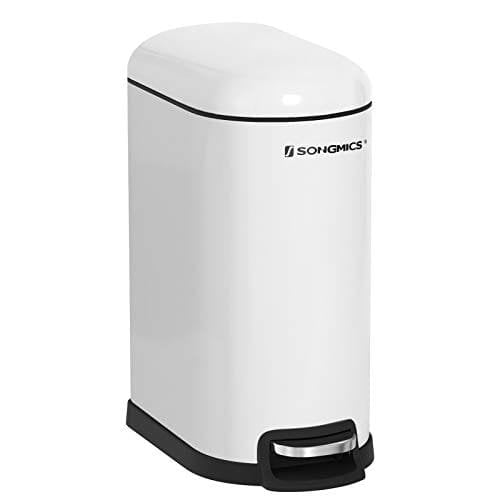 SONGMICS Smal soptunna, 10L pedalkorg, stål, vit