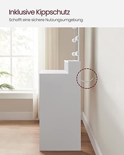 Sminkbord med LED-belysning med 2 Lådor og 3 Åbn fack, Modern Toiletbord, Vitt