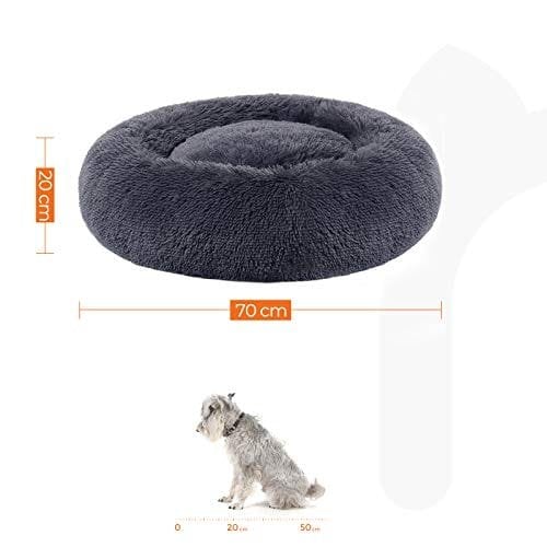 FEANDREA Donut Cat Bed, Fluffy Calming Pet Bed, 70 cm, Mørkegrå