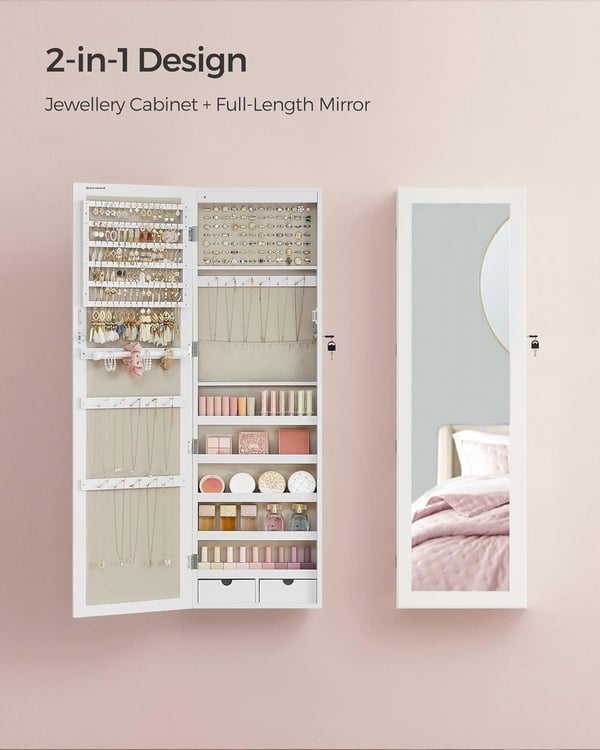 SONGMICS korukaappi Armoire, peilillä, valkoinen ja beige