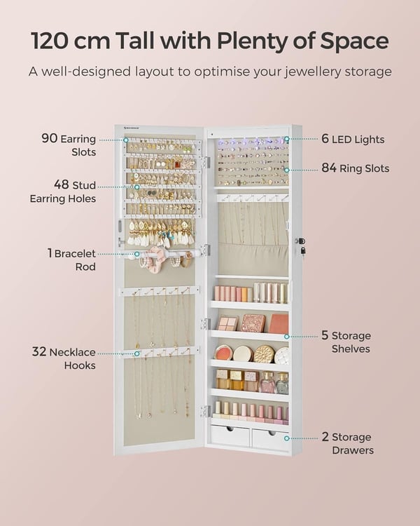 SONGMICS korukaappi Armoire, peilillä, valkoinen ja beige