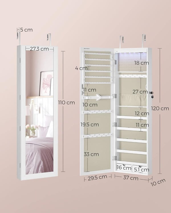 SONGMICS korukaappi Armoire, peilillä, valkoinen ja beige