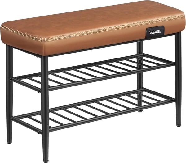 VASAGLE Skobænk 30 x 80 x 50 cm Moderne 135 kg bæreevne, imiteret læder med syning