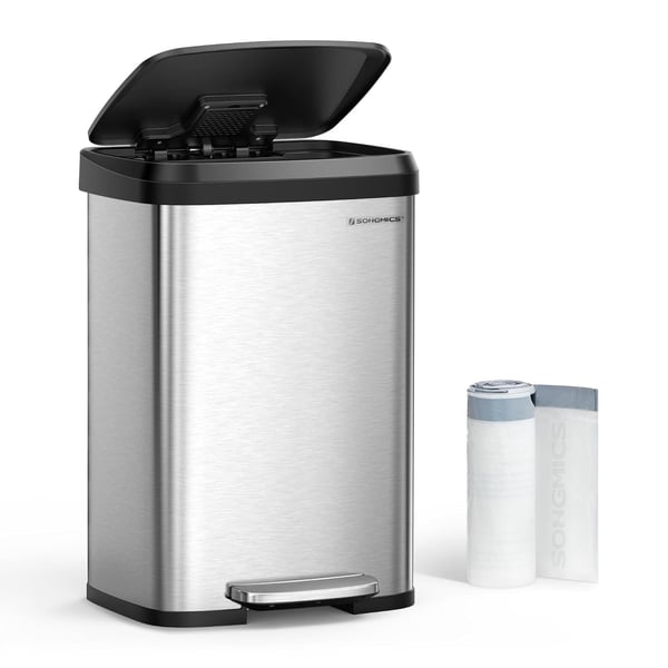 SONGMICS køkkenspand, 50L affaldsspand, metalpedalspand, sølv og sort SONGMICS køkkenspand, 50L affaldsspand, metalpedalspand, sølv og sort