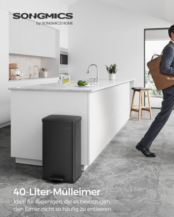 SONGMICS køkkenspand, 10,5 gallon (40L) skraldespand, stål, sort
