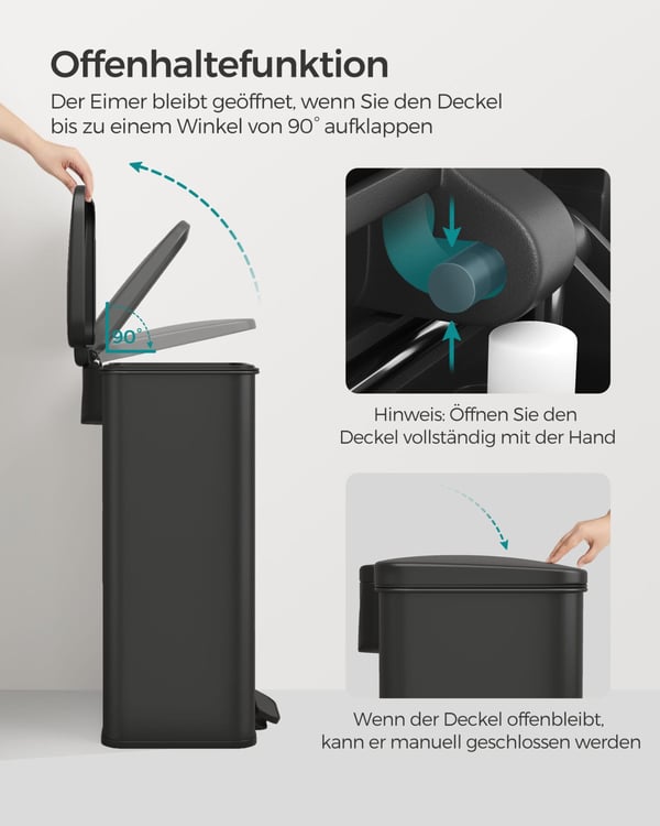 SONGMICS køkkenspand, 10,5 gallon (40L) skraldespand, stål, sort