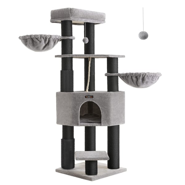 Feandrea Cat Tree til store katte, Heavy Duty Cat Tower, 9 kradsestolper, grå og sort