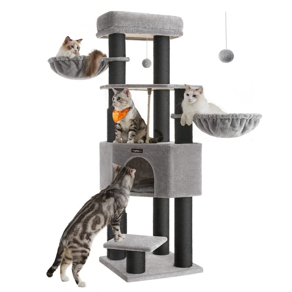 Feandrea Cat Tree suurille kissoille, Heavy Duty Cat Tower, 9 raapimistolppia, harmaa ja musta