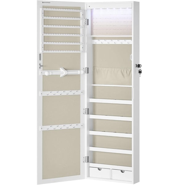 SONGMICS smykkeskab garderobeskab, med spejl, hvid og beige SONGMICS smykkeskab garderobeskab, med spejl, hvid og beige