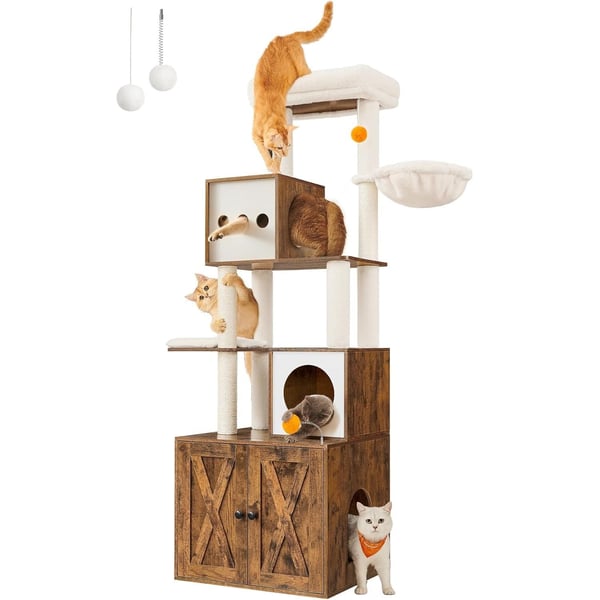 Feandrea Cat kradsestolpe med kattebakke 185 cm høj, vintage brun