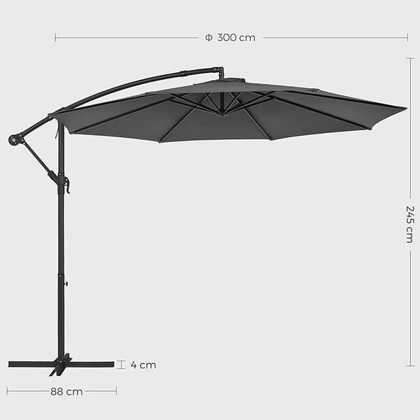 Fritstående parasol diameter 300 cm, haveparasol, UV-beskyttelse, til haven, terrassen