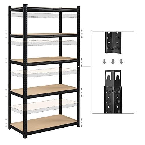 SONGMICS 2 5-lags stålhylder, til opbevaring, 50 x 100 x 200 cm, sort