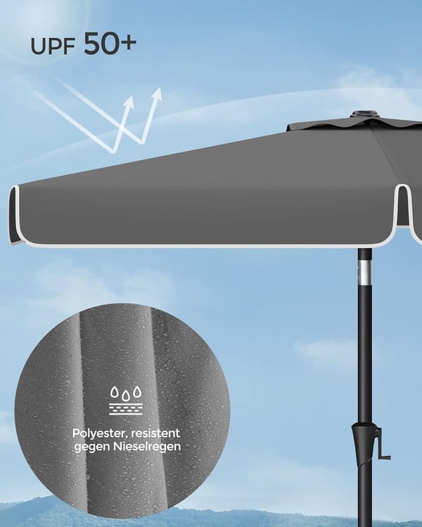 Parasol 200 X 150 Cm, rektangulær altanparaply, solafskærmning Upf 50+, 30° uden stativ, grå