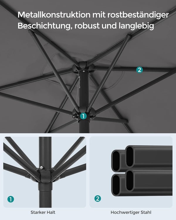 Parasol 200 X 150 Cm, rektangulær altanparaply, solafskærmning Upf 50+, 30° uden stativ, grå