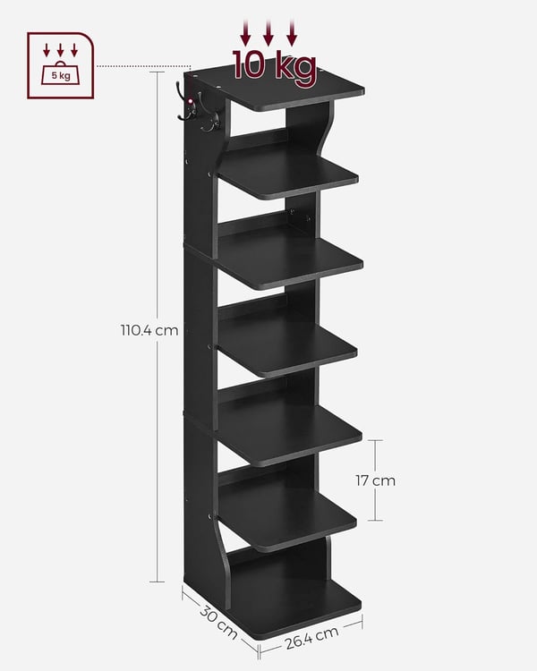 Slankt Skostativ, Smal Skoopbevaring, Skoskabe, 6-lags Skostativ, Entre, Garderobe, Sort