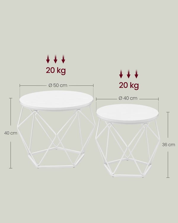 2 sivupöytää, sohvapöytä moderni tyyli, irrotettava pöytälevy, lumivalkoinen ja pilvenvalkoinen