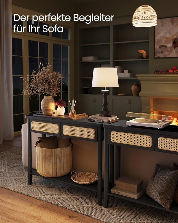 Konsolbord, Entrebord, Entremøbler, Åben Hylde, Afrundede Hjørner, Boho Style, Ash Black