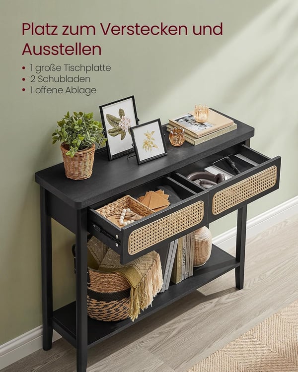 Konsolbord, Entrebord, Entremøbler, Åben Hylde, Afrundede Hjørner, Boho Style, Ash Black