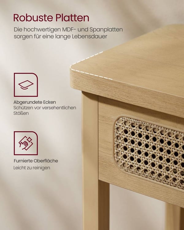 Konsolbord För Hall, Smalt Soffbord För Vardagsrum, Boho-stil, Ekbeige