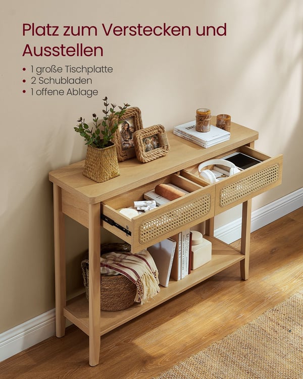 Konsolbord För Hall, Smalt Soffbord För Vardagsrum, Boho-stil, Ekbeige