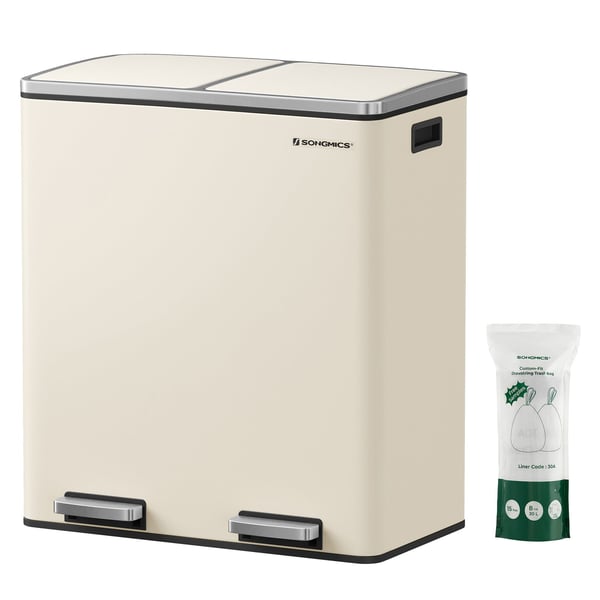 Dobbeltrum 2 X 30 L Skraldespand med 2 Skraldeposer, Metalfodpedaler, Creme