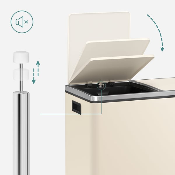 Dobbeltrum 2 X 30 L Skraldespand med 2 Skraldeposer, Metalfodpedaler, Creme