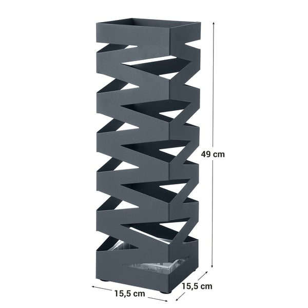 Paraplystativ i metal, firkantet paraplyholderstativ, med 4 kroge, 15,5 X 15,5 X 49 cm, antracitgrå