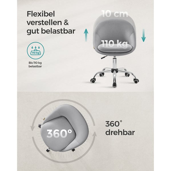 Drejestol, Skrivebordsstol, Skumpolstring, Højdejusterbar, Grå